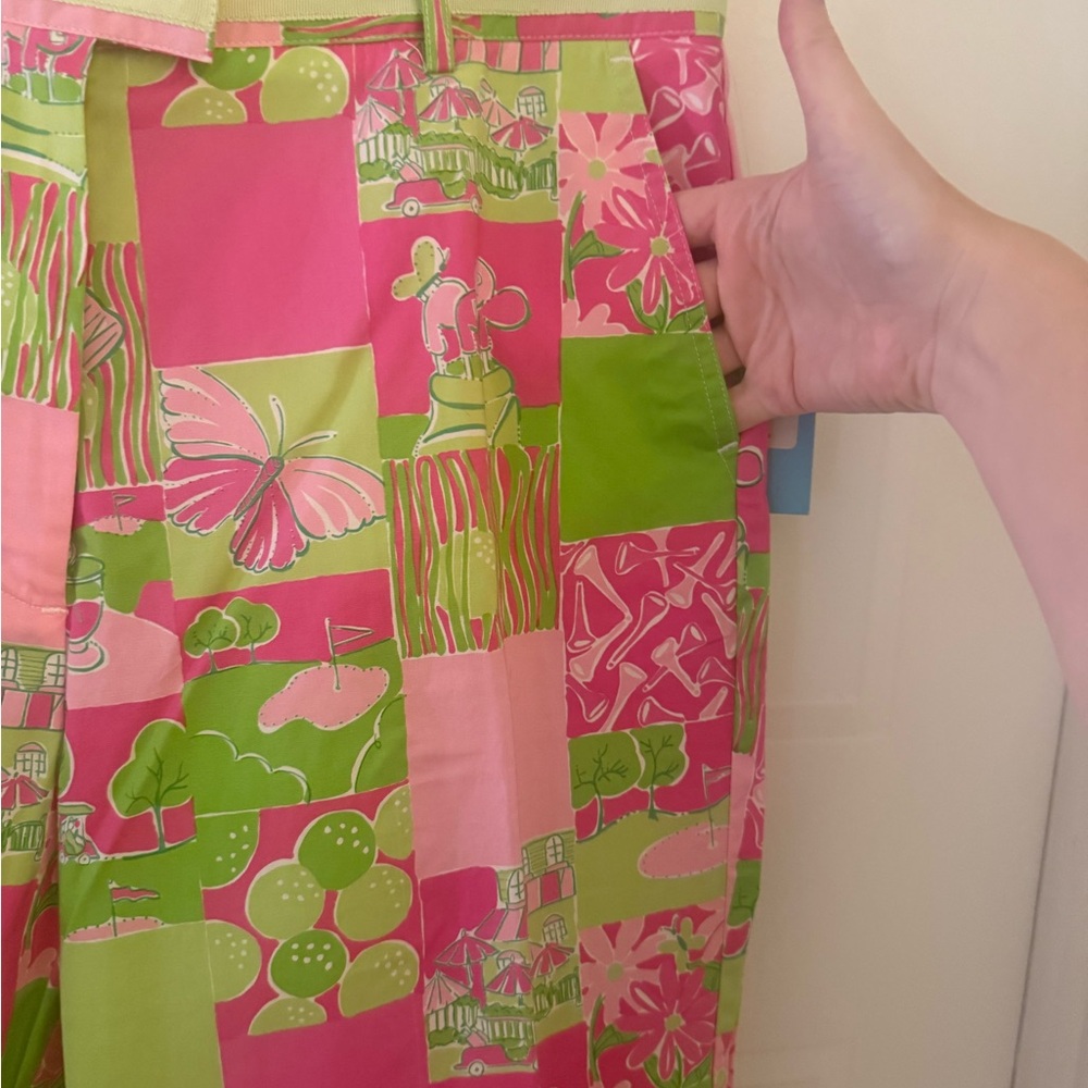 NWT Lilly Pulitzer Vibrant Pink and Green Patchwork Design Straight Leg Pants - Picture 6 of 9